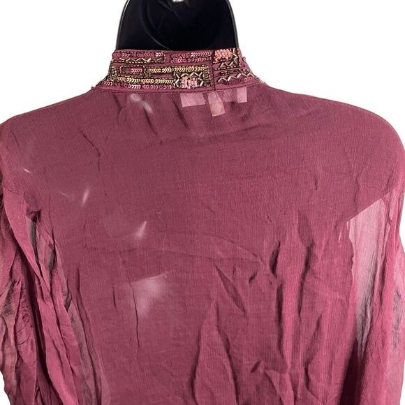 La Fuori Silk Beaded Sequin Topper Duster in Burgundy/Mauve Large Coverup - Picture 10 of 16